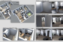 Vues 3D d’un appartement avant/après travaux de suppression de cloisons et d'installation d’une cuisine ouverte - 2014